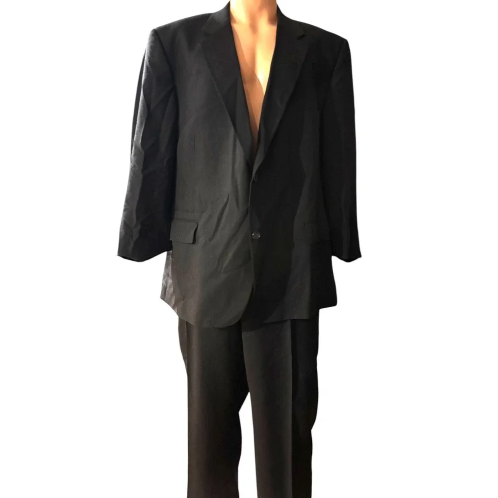 Joseph & Feiss Mens 100% Wool 2 Piece Suit Black 48 Short 46 Waist RN 77219 READ